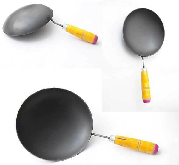 Appam Pan with Wooden Handle Pure Iron (15mm) - HalfPe