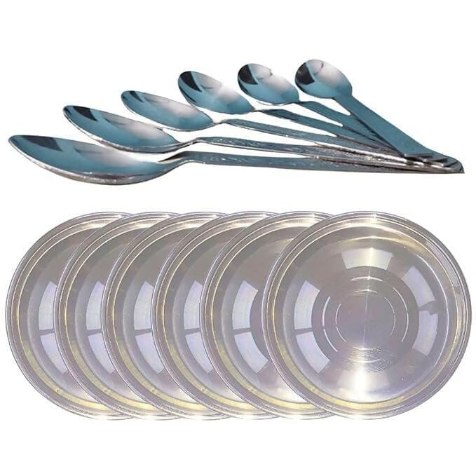 SHINI LIFESTYLE Halwa Plate Dish/breakfast plate 6pc with spoon set Dinner Plate (Pack of 12) - HalfPe