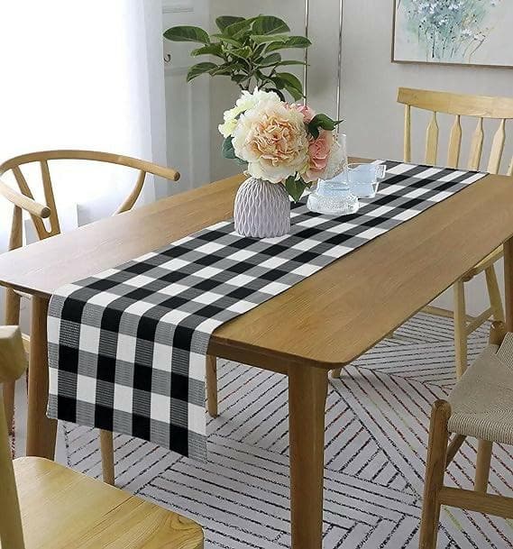 Lushomes Table Runner, Buffalo Checks, Cotton Ribbed (Multicolour) - HalfPe