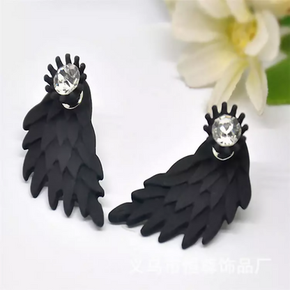 Heavenly Extravaganza: Black Geometric and Angel Wing Earrings Combo Set of 2