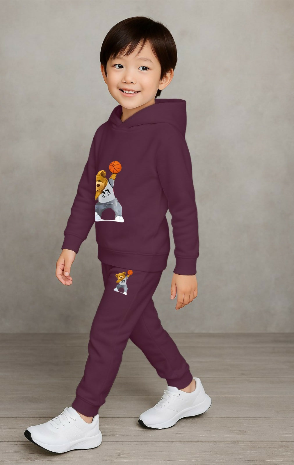Stylish Kids Cotton Blend Hooded Sweatshirt & Pajama Set – Purple Printed Casual Wear Luck Fashion