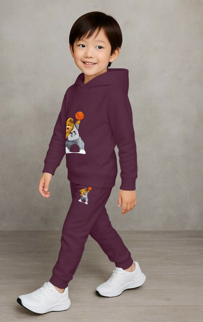 Stylish Kids Cotton Blend Hooded Sweatshirt & Pajama Set – Purple Printed Casual Wear Luck Fashion