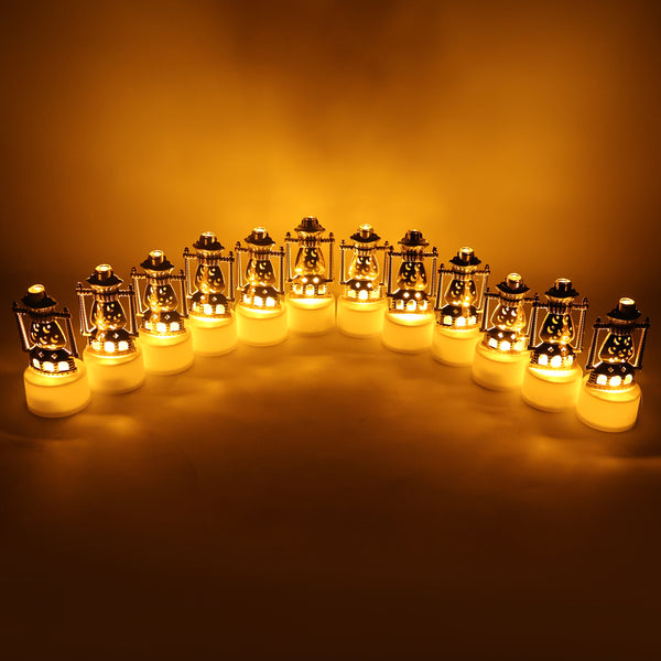 Vintage Lantern Style Decorative Flameless LED Candles with Warm Yellow Flickering Light for Home Décor (12 Pc)