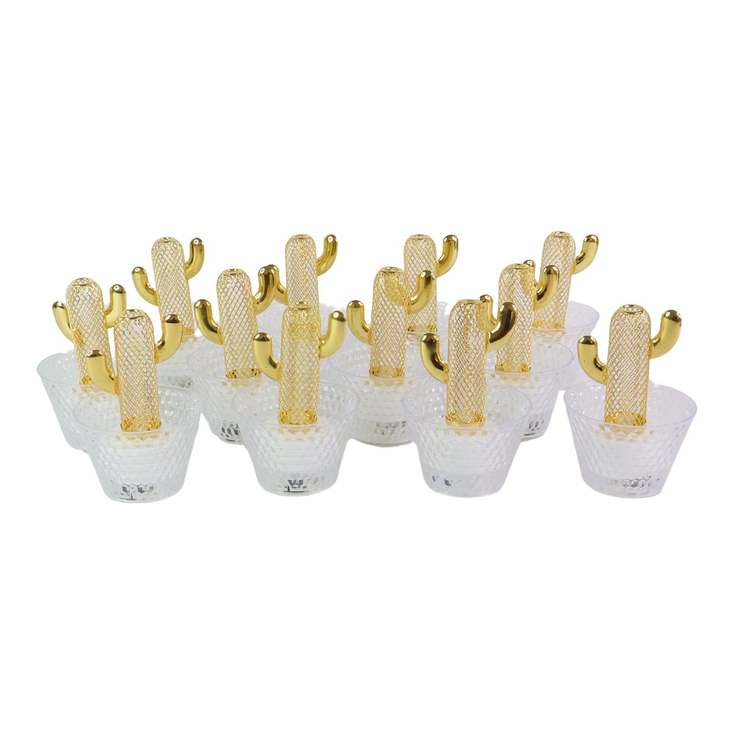 Decorative Cactus Shape LED Tealight Candles with Transparent Cup Holders (12 Pc)