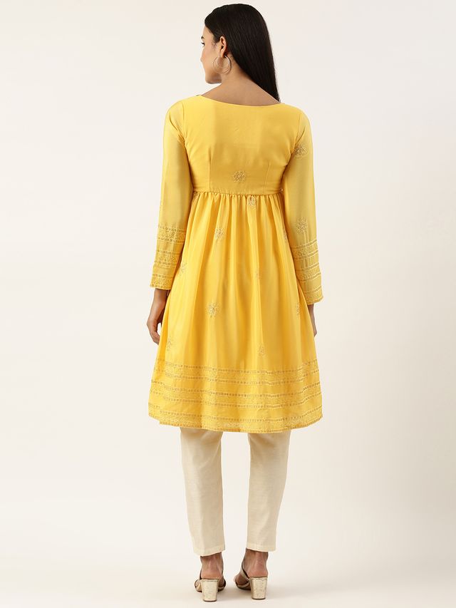 Bollywood Vogue Ready To Wear Yellow Chinnon Embroidered Kurta Set