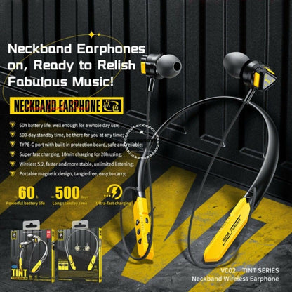 Wk-VC02-Neckband with 10 hours playback and Bluetooth version V5.2 (yellow) - HalfPe