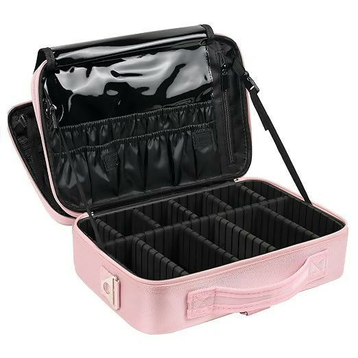 Professional Cosmetic Makeup Storage Organizer Bag with Adjustable Compartment (Rose Gold, Large (40L x 29B x 14H cm))