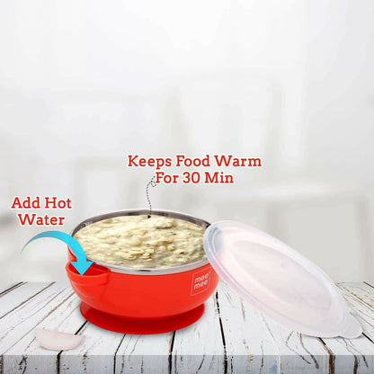 Mee Mee Stay Warm Baby Steel Bowl With Suction Base (Red)