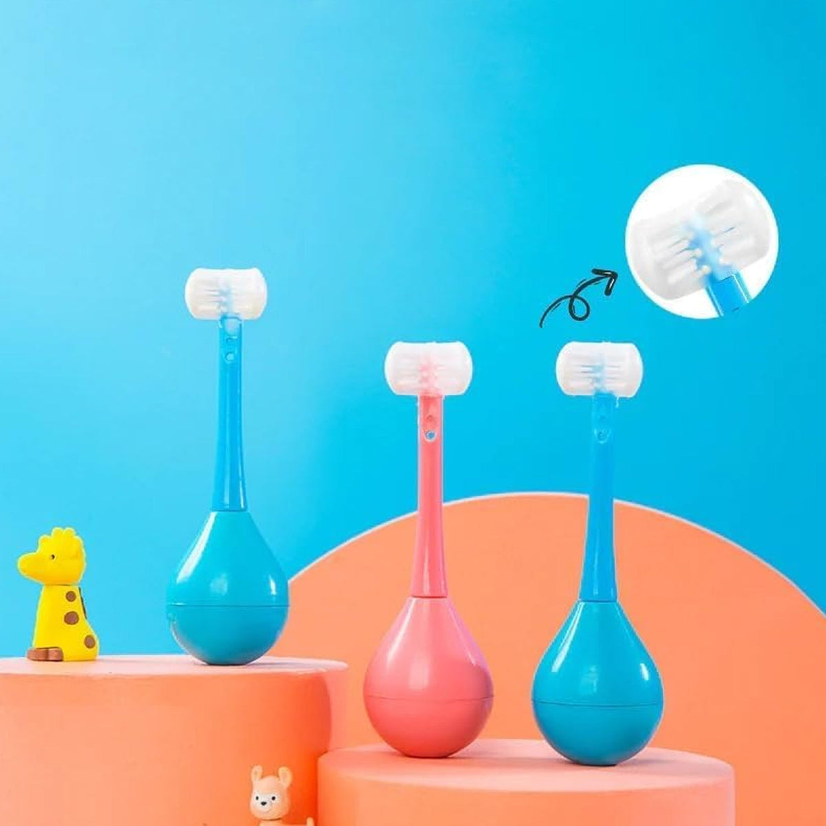 3-Sided Toddler Training Toothbrush – Soft Bristles & Silicone Head (1 Pc) HP DD
