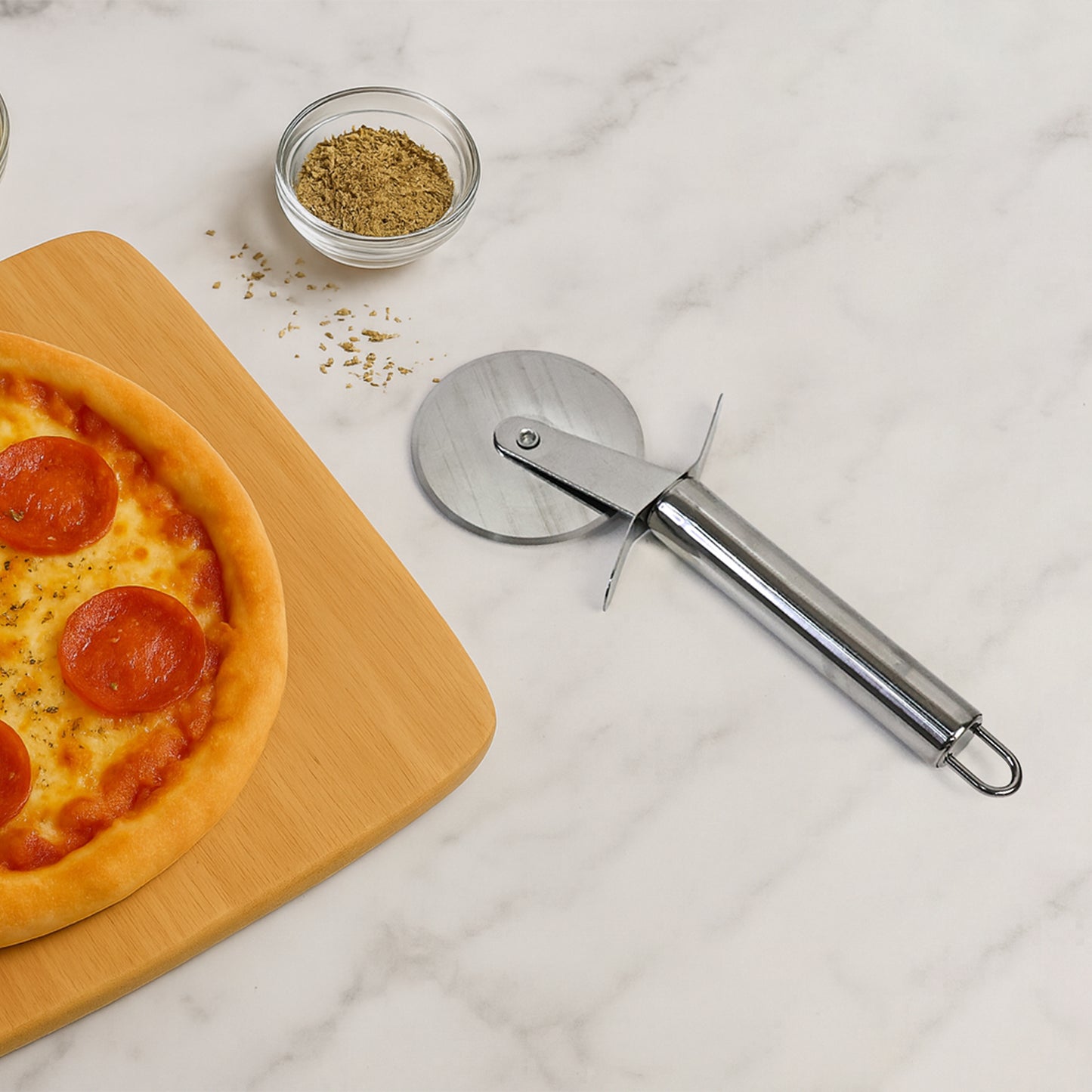 Premium Stainless Steel Pizza Cutter Wheel With Sharp Blade Comfortable Handle & Hanging Loop