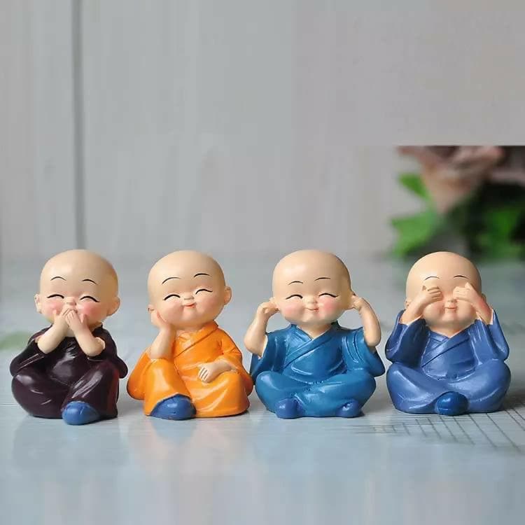 Buddha Monk Statue Figurines Showpiece Decor Gift (Set of 4 ) - HalfPe