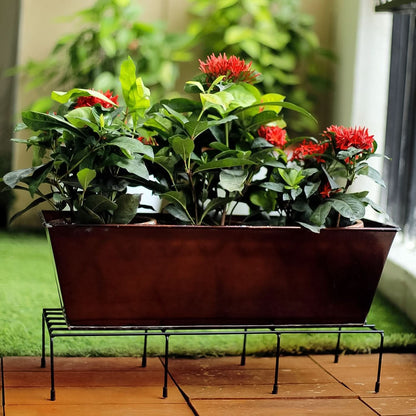 Metal Rectangle Flower Plant Stand For Balcony (60 x 20 Cm, 2 Pc Set)