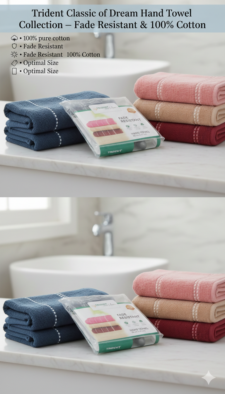 Trident Classic & Dream Hand Towel Collection with Fade Resistant & 100% Cotton (60X40 cm)