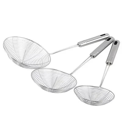 Multispace  3-Piece Stainless Steel Deep Fry Strainer Set (14 cm, Silver)