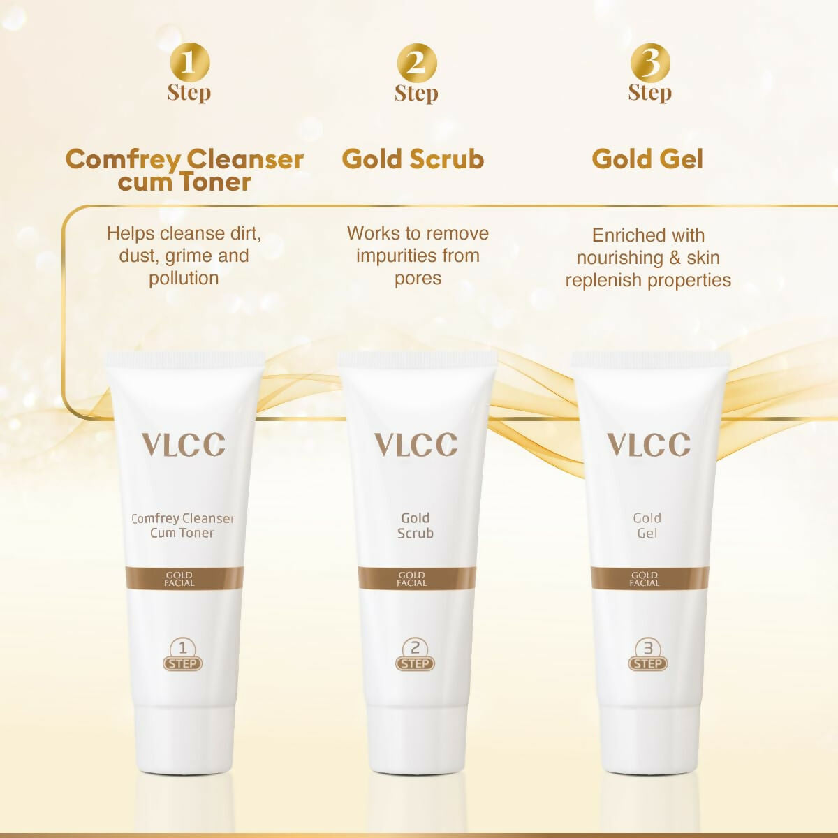 VLCC Gold Facial Kit. Bright & glowing skin - Parlour Glow (6 x 1.67 g)