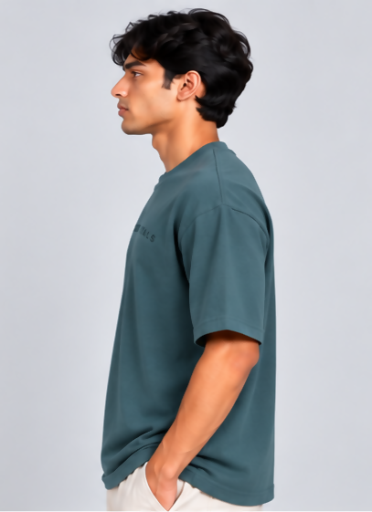 HUSTLE Men's Crew Neck Oversized Tees - Musted Teal Green