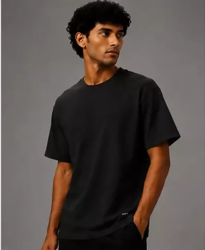 HUSTLE Black Oversized Plain T-Shirt