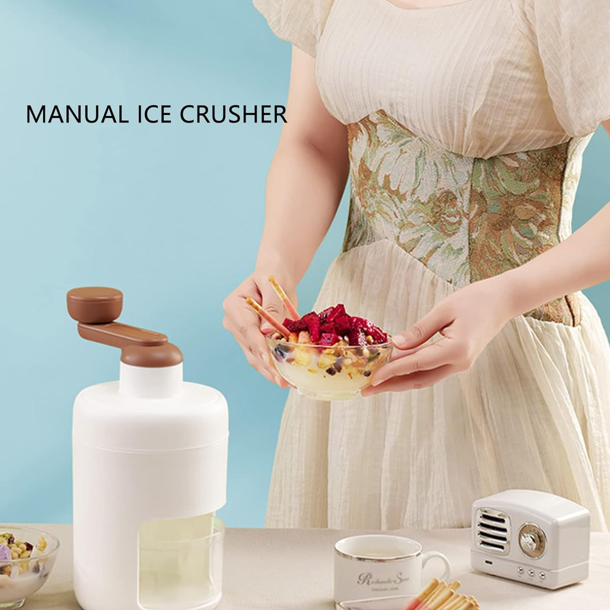 Portable Gola Maker Ice Crusher And Shaved Ice Machine Hand Shaved Ice Machine Manual Fruit Smoothie Machine Mini Household Ice Shaver Small Ice Crusher