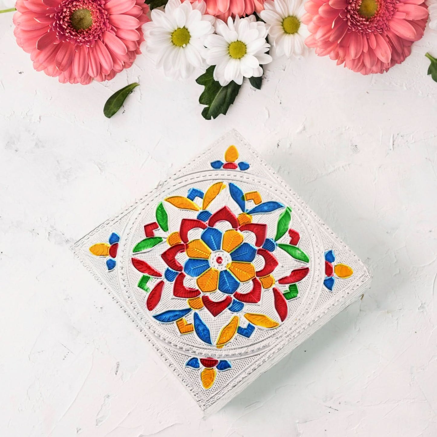 Handicraft Meenakari Wooden Puja Chowki – Multicolour