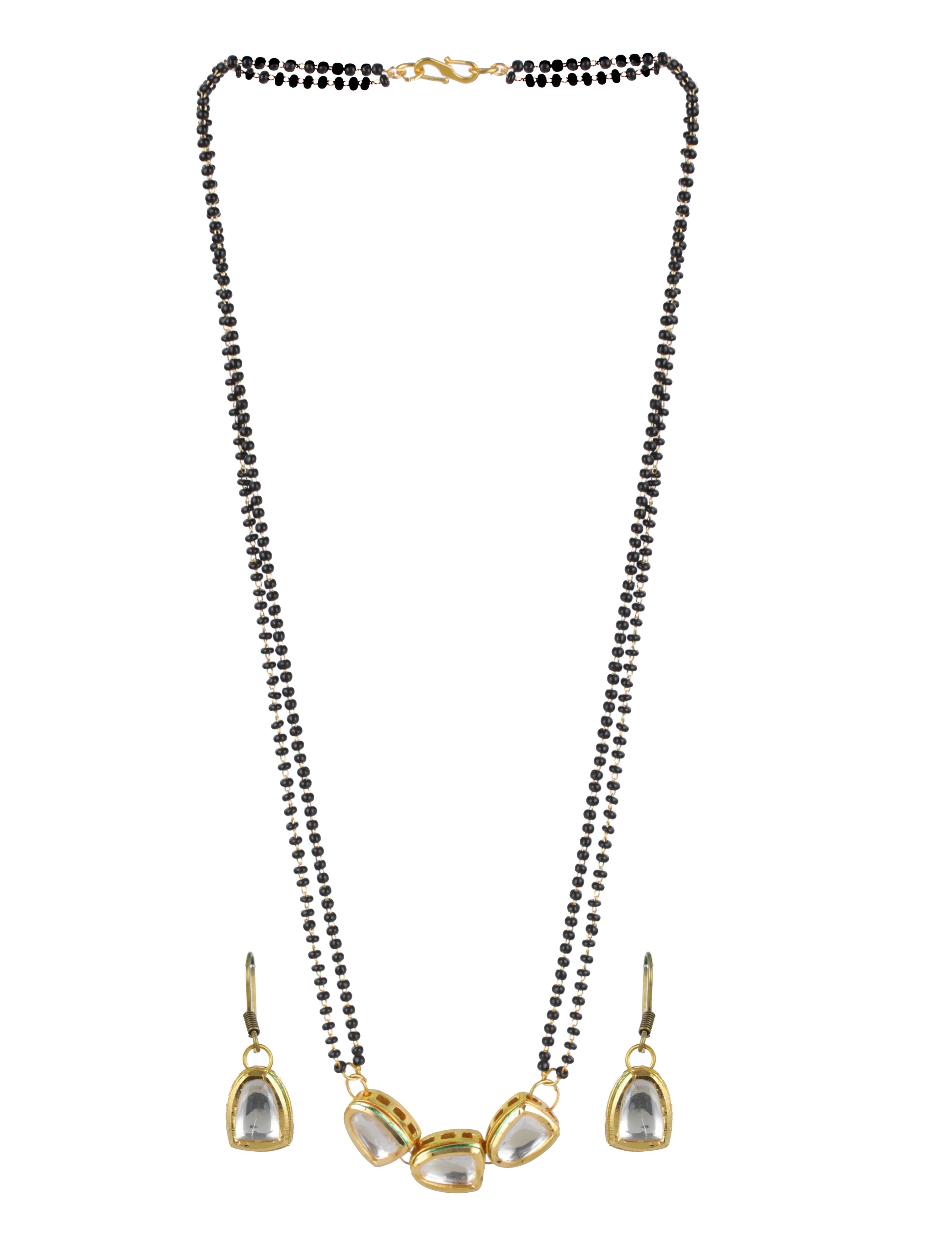 Women White & Black Gold-Plated Kundan-Studded Mangalsutra With Earrings