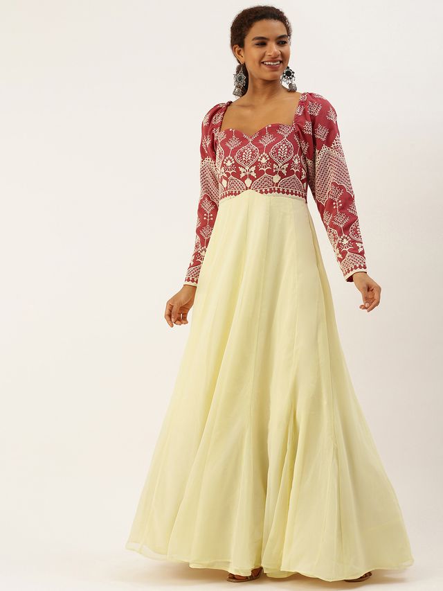 Bollywood Vogue Ready To Wear Mauve Embroidered Off White Georgette Gown