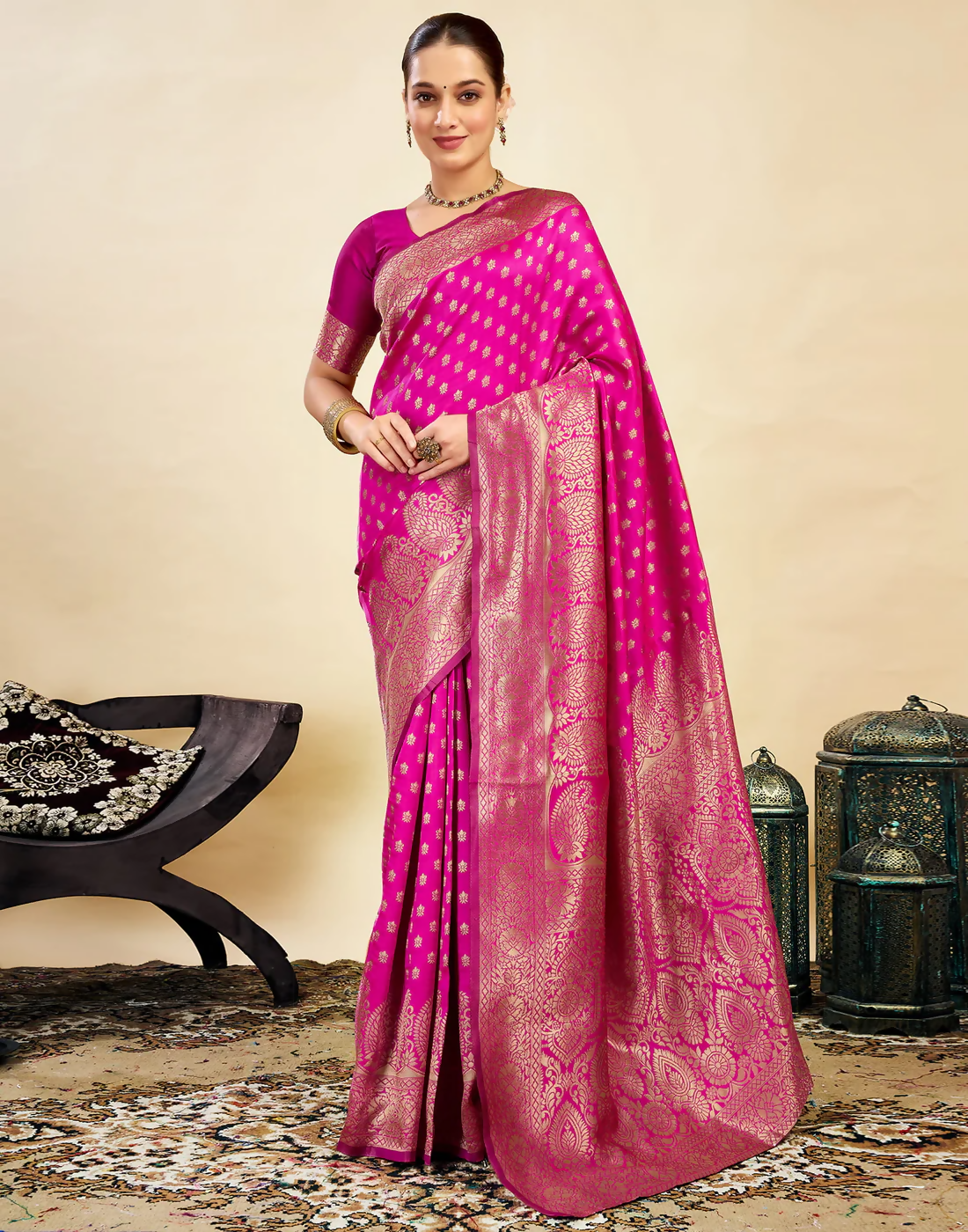 Elegant Banarasi Silk Blend Saree with Woven Design and Unstitched Blouse