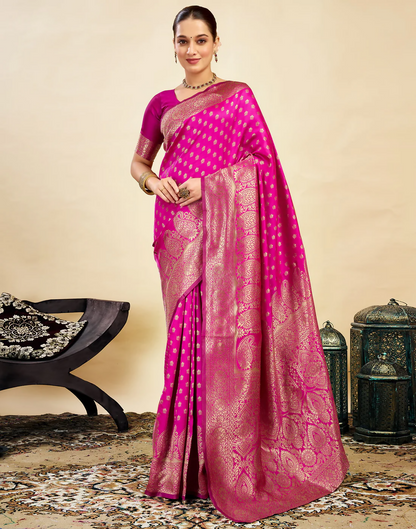 Elegant Banarasi Silk Blend Saree with Woven Design and Unstitched Blouse