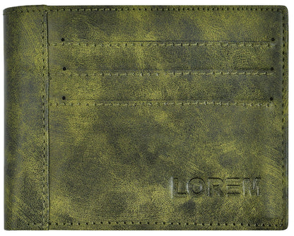 Green Out Side Card Slot Bi-Fold Faux Leather 6 ATM Slots Wallet For Men - HalfPe