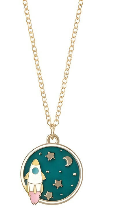 Astronaut & Rocket Celestial Pendant Necklace Set (2 Pieces)