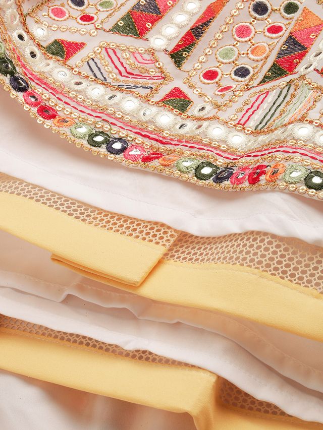 Bollywood Vogue Ready To Wear White Georgette Sequins Embroidered Lehenga