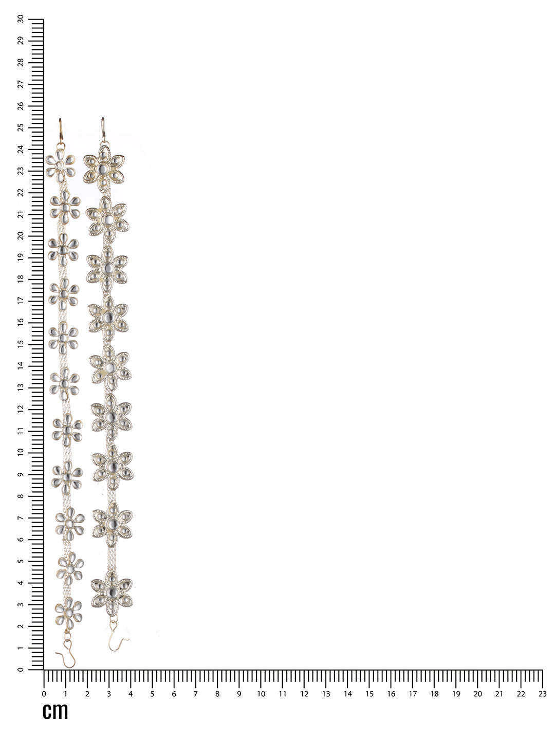 Set Of 2 Silver Plated White Stone Studded & Floral Pattern Matha Patti
