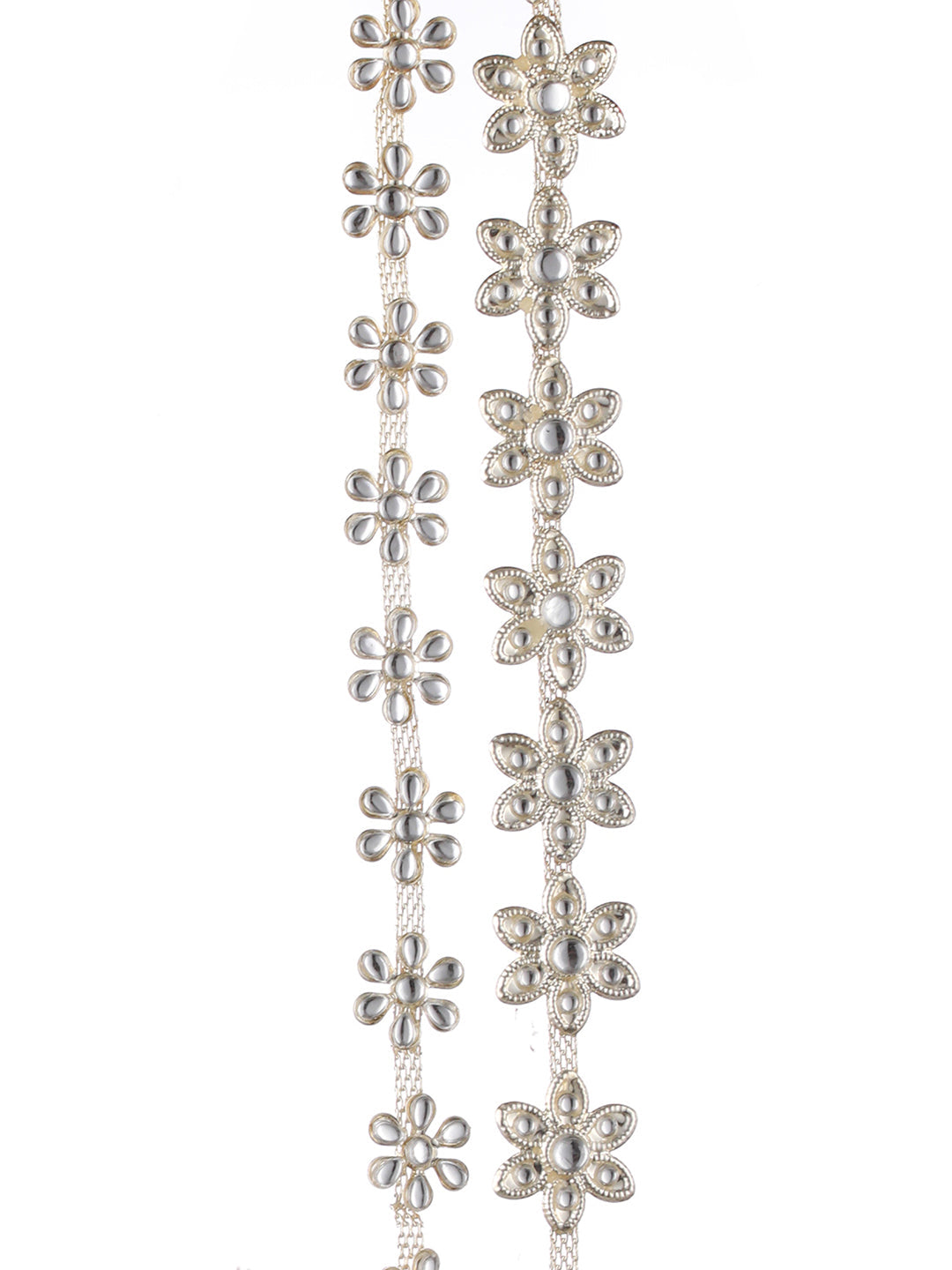 Set Of 2 Silver Plated White Stone Studded & Floral Pattern Matha Patti