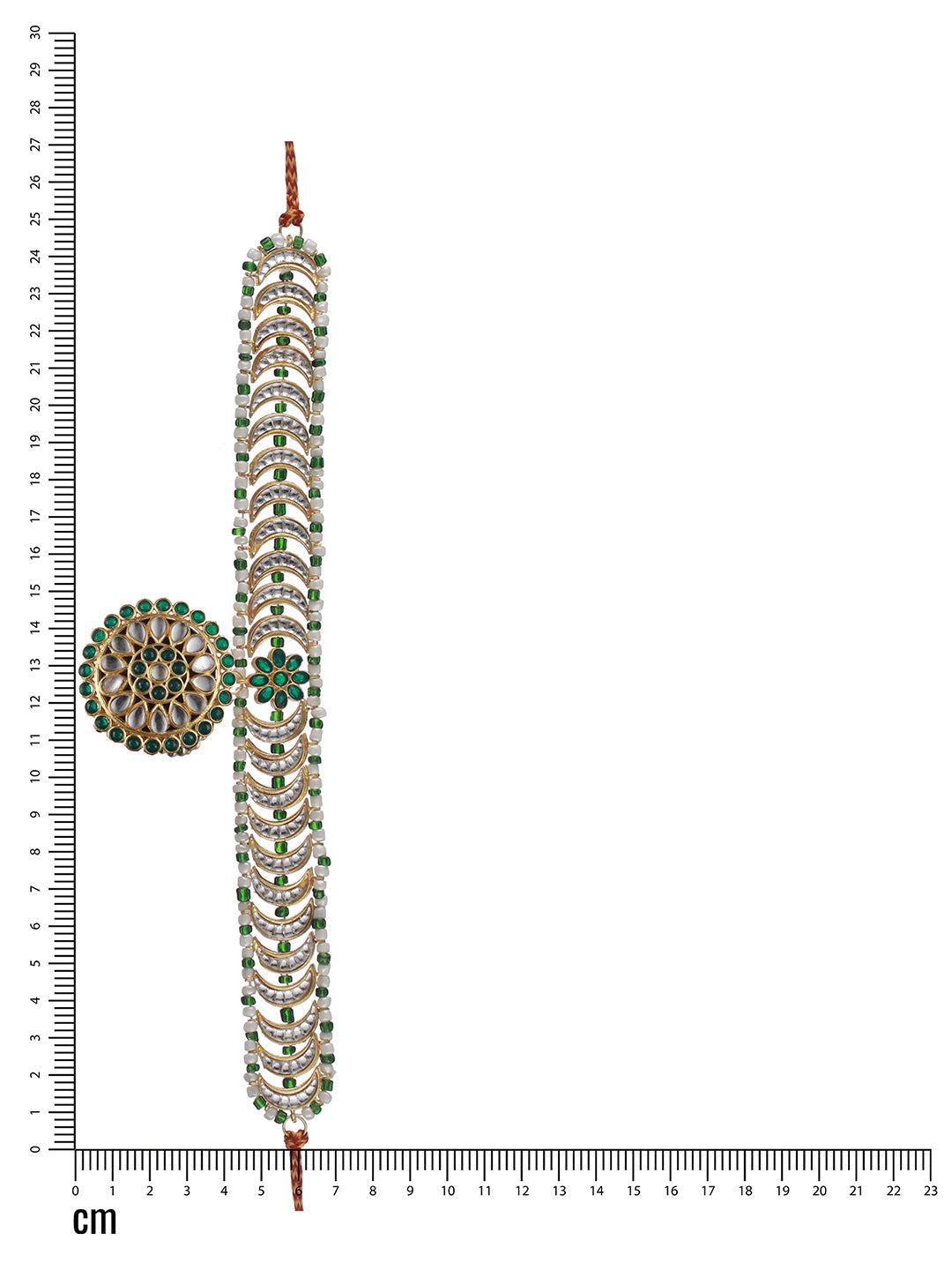 Gold-Plated Green & White Stone-Studded & Pearl Beaded Meenakari Matha Patti
