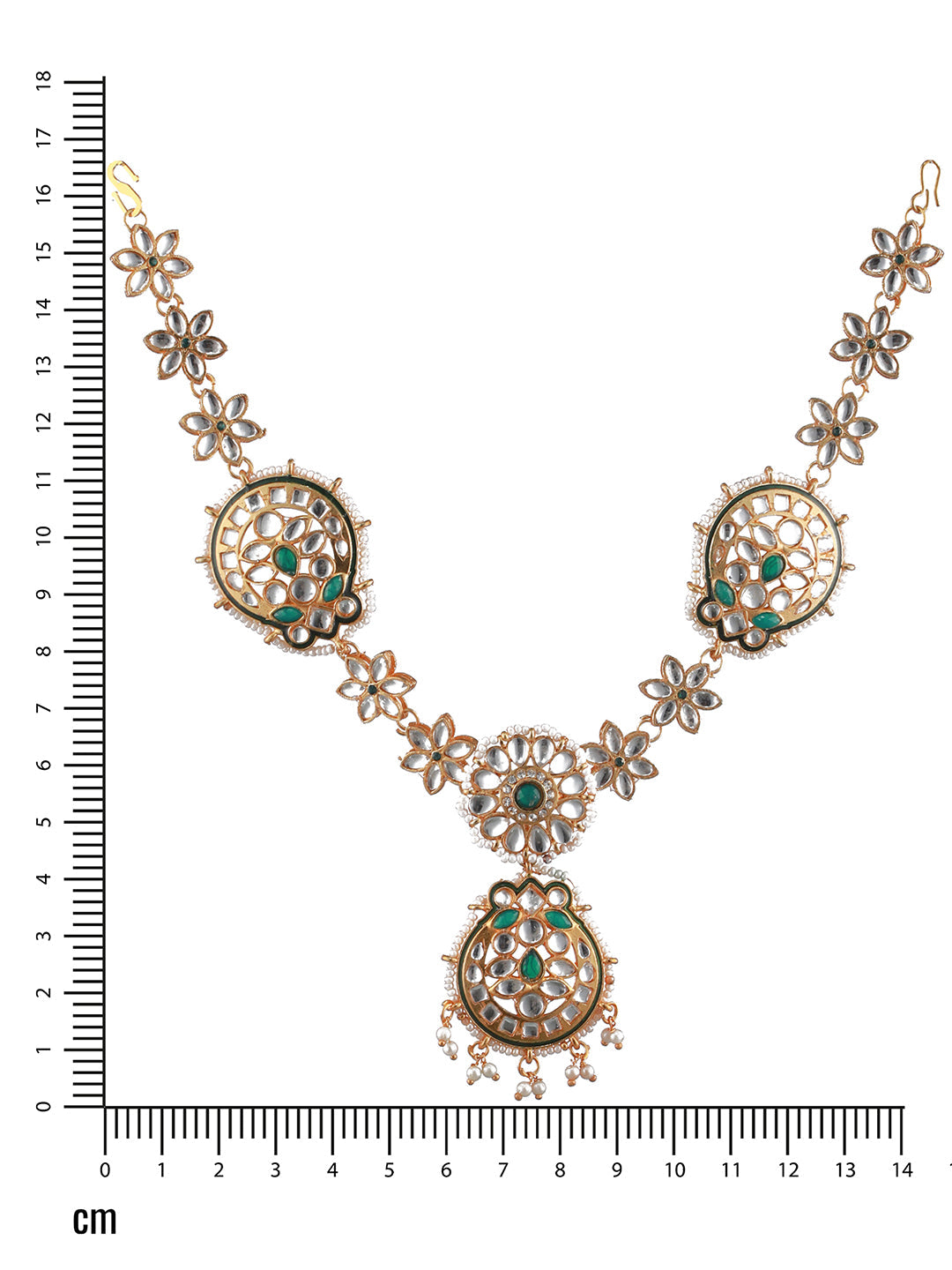 Gold-Plated Green & White Kundan-Studded & Pearl Beaded Meenakari Mathapatti