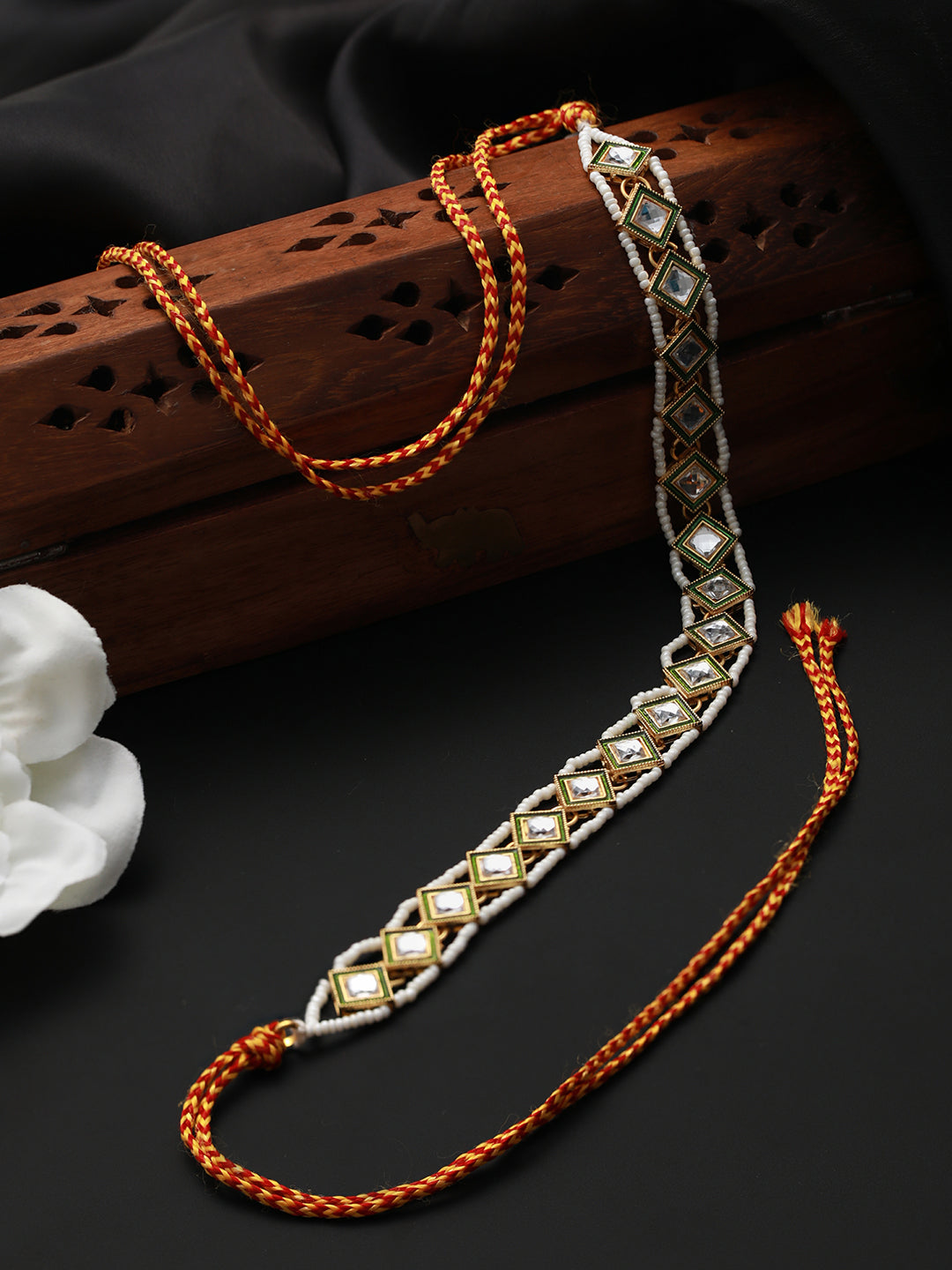 Gold-Plated White Kundan Studded & Pearl Beaded Rajputi Matha Patti