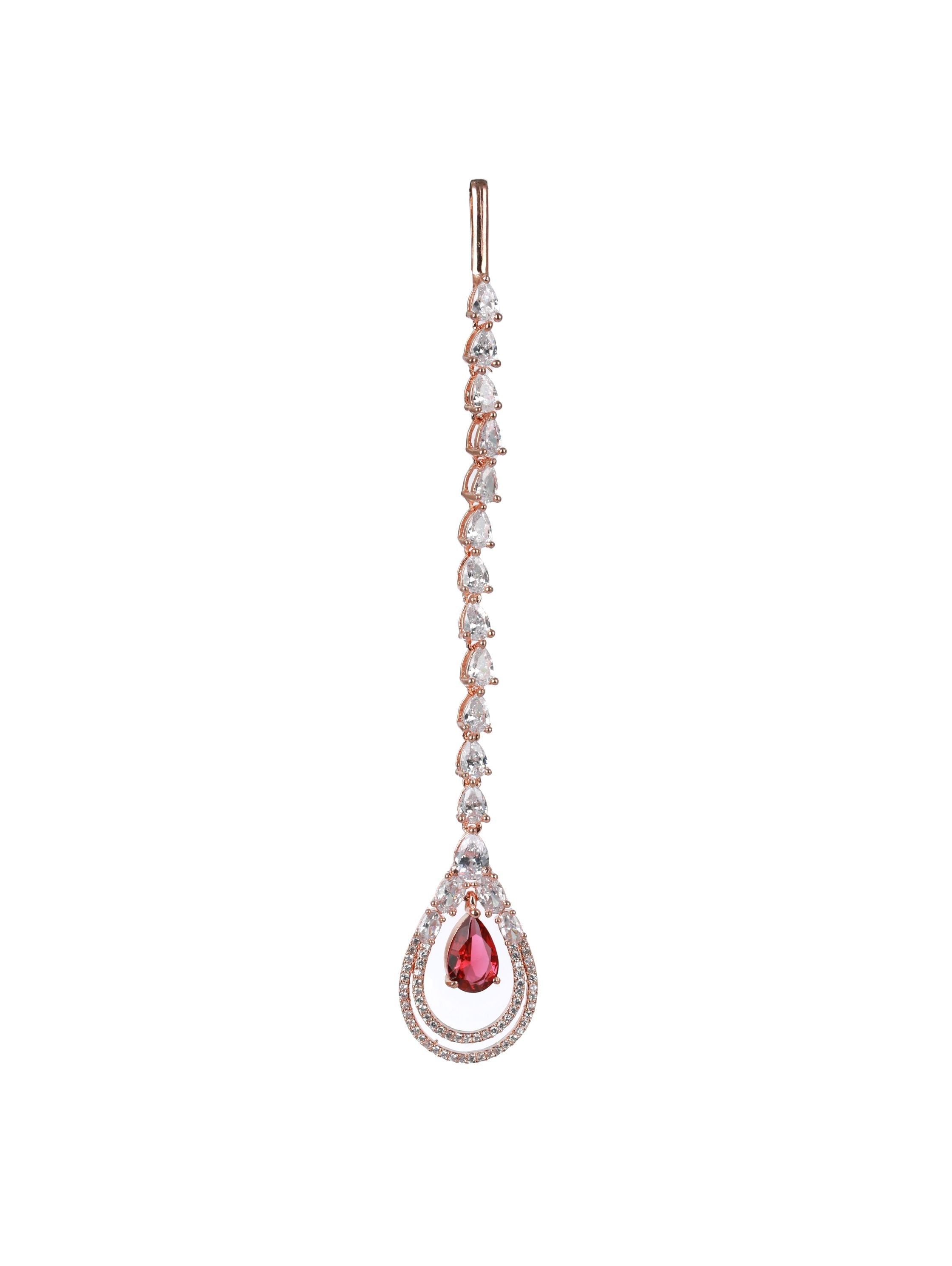 Rose Gold-Plated Magenta Ad-Studded & White Ad Studded Maangtikka