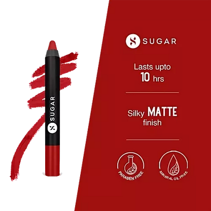 Sugar Cosmetics Matte As Hell Crayon Lipstick - Highly Pigmented & Long Lasting, Red, 2.8 g 01 Scarlett O'hara