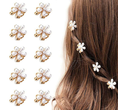 Mini Pearl Flower Hair Claw Clips Korean Style Cute Decorative Hair Accessories for Girls & Women (10 Pcs)
