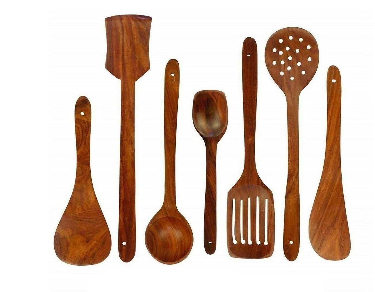 7 PCS Wooden Spoons and Spatula for Cooking, Sleek, Sold and Non-Stick Cookware for Home Use and Kitchen Décor