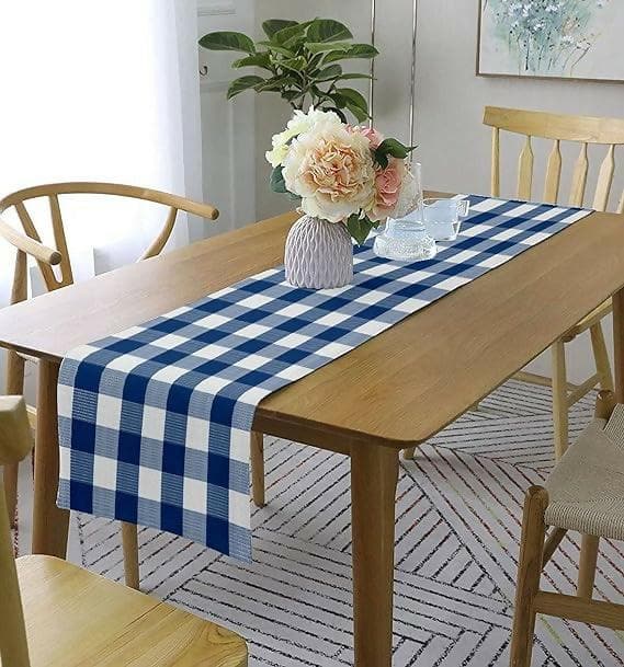 Lushomes Table Runner, Buffalo Checks, Cotton Ribbed (Multicolour) - HalfPe