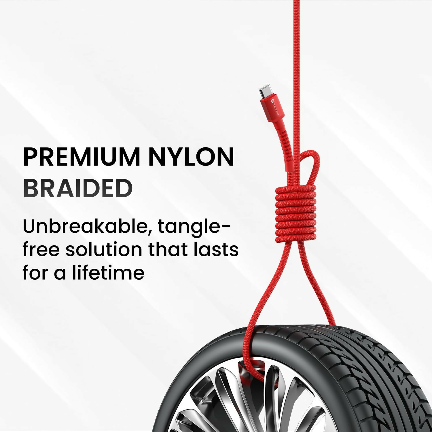 Portronics Konnect X 60W 6A USB-A to Type-C Fast Charging Cable | 1M Nylon Braided Cable for OnePlus, Oppo, iPhone 15 & Type-C Devices(RED)