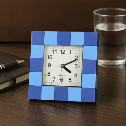 Square Quartz Table Clock – Bold Block-Pattern Frame, Easy-Read Dial, Battery-Operated Analog Desk Clock for Home - (1 Pc)
