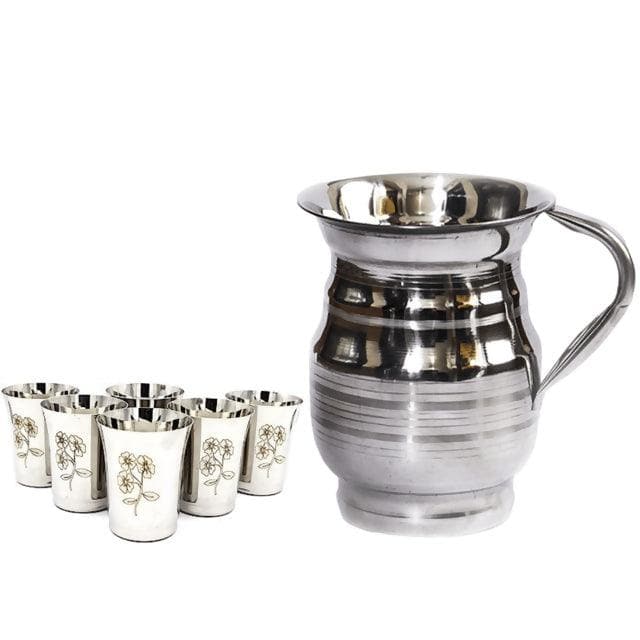 SHINI LIFESTYLE Stainless-Steel Jug and steel Glass 12 pcs set (Combo pack of 13) - HalfPe