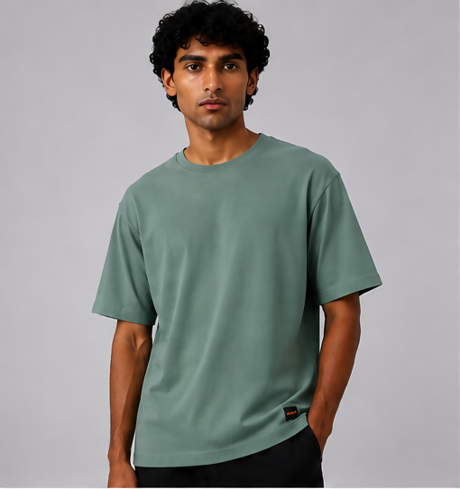 HUSTLE Men's Crew Neck Oversized T-Shirt – Jade Green(Oversized fit)