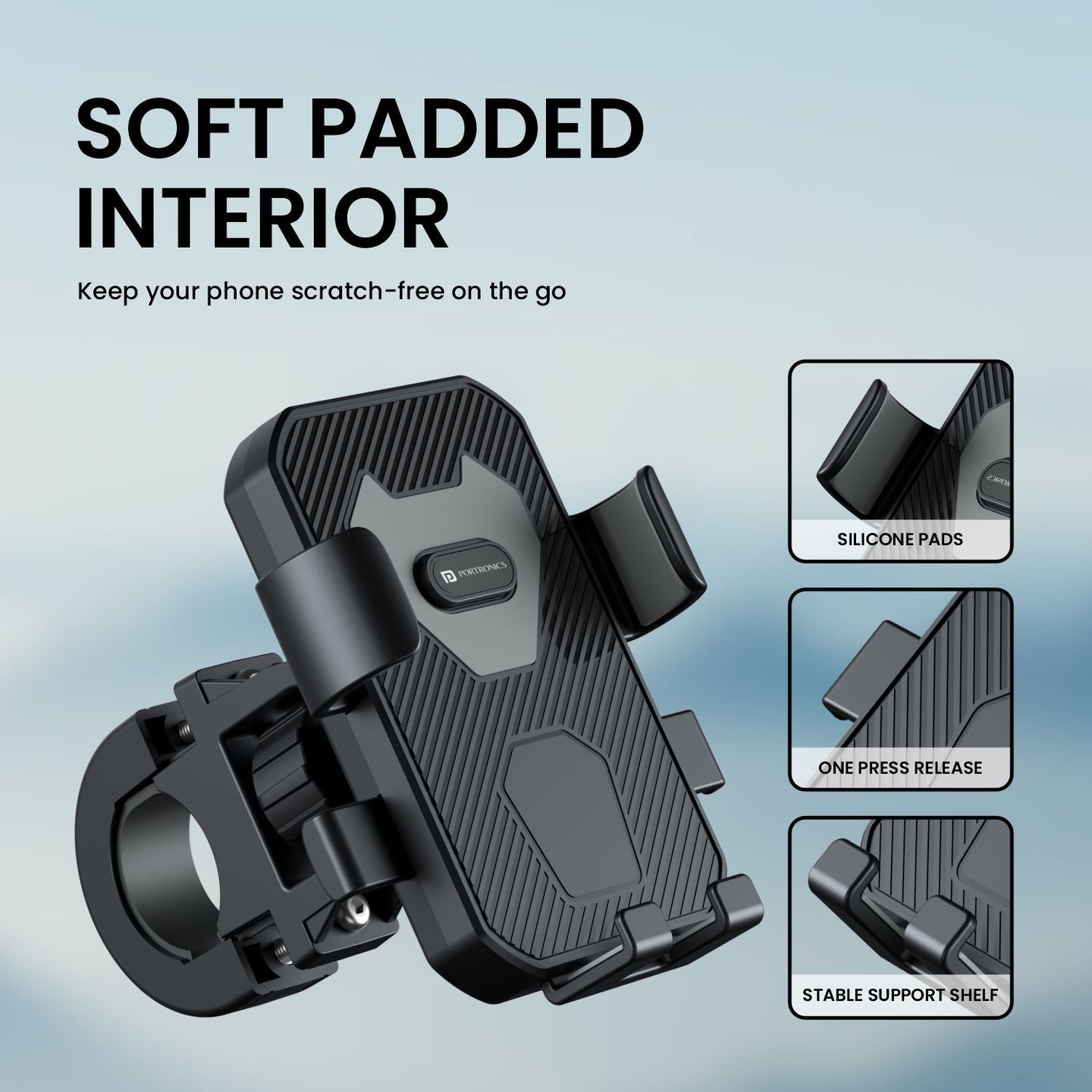 Portronics Mobike 4 Bike Phone Mount with 360° Rotational, Strong Hold for Bicycle, Motorcycle Compatible with 4.7 to 6.8 inch Devices(Black)