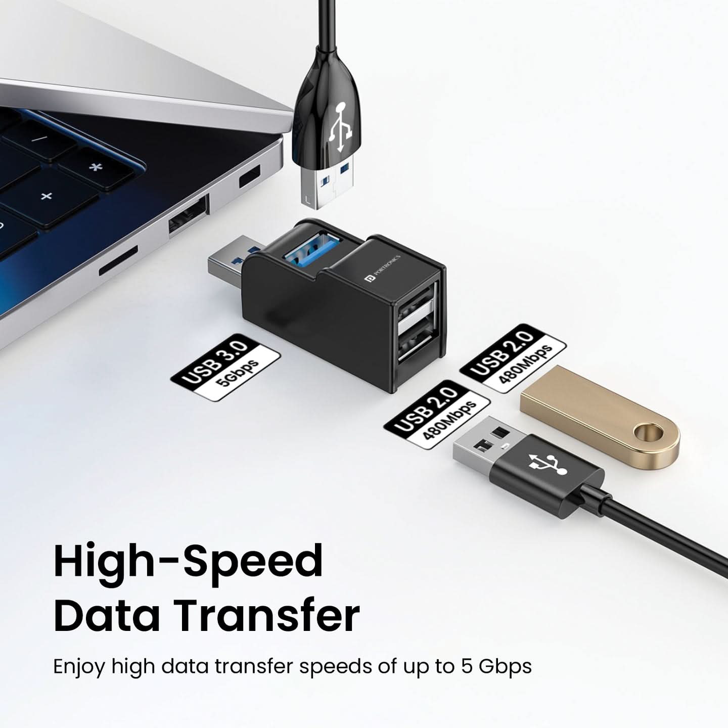 Portronics Mport 3A Multiport USB Hub(Compatible: All Devices, Black)