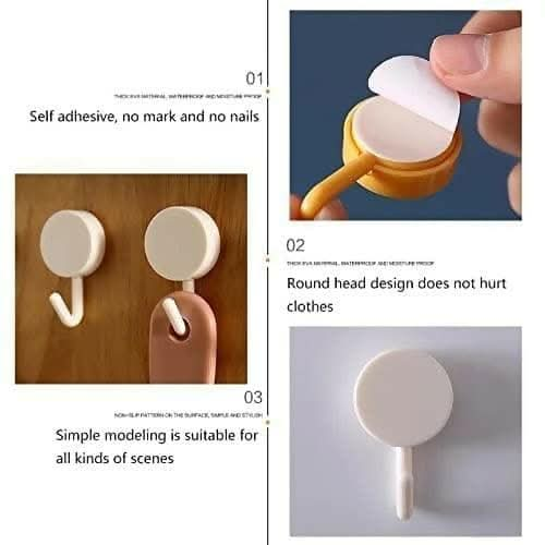 10 Pieces Round Adhesive Sticky Hooks for Wall (Multicolour) - HalfPe