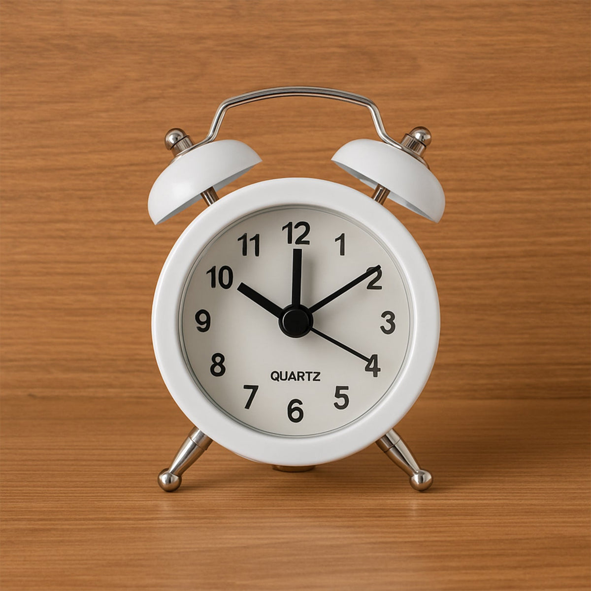 Small Classic Twin-Bell Analog Alarm Clock – Quartz Table Clock with Loud Ringer, Metal Bells & Legs - (1 Pc) HP DD