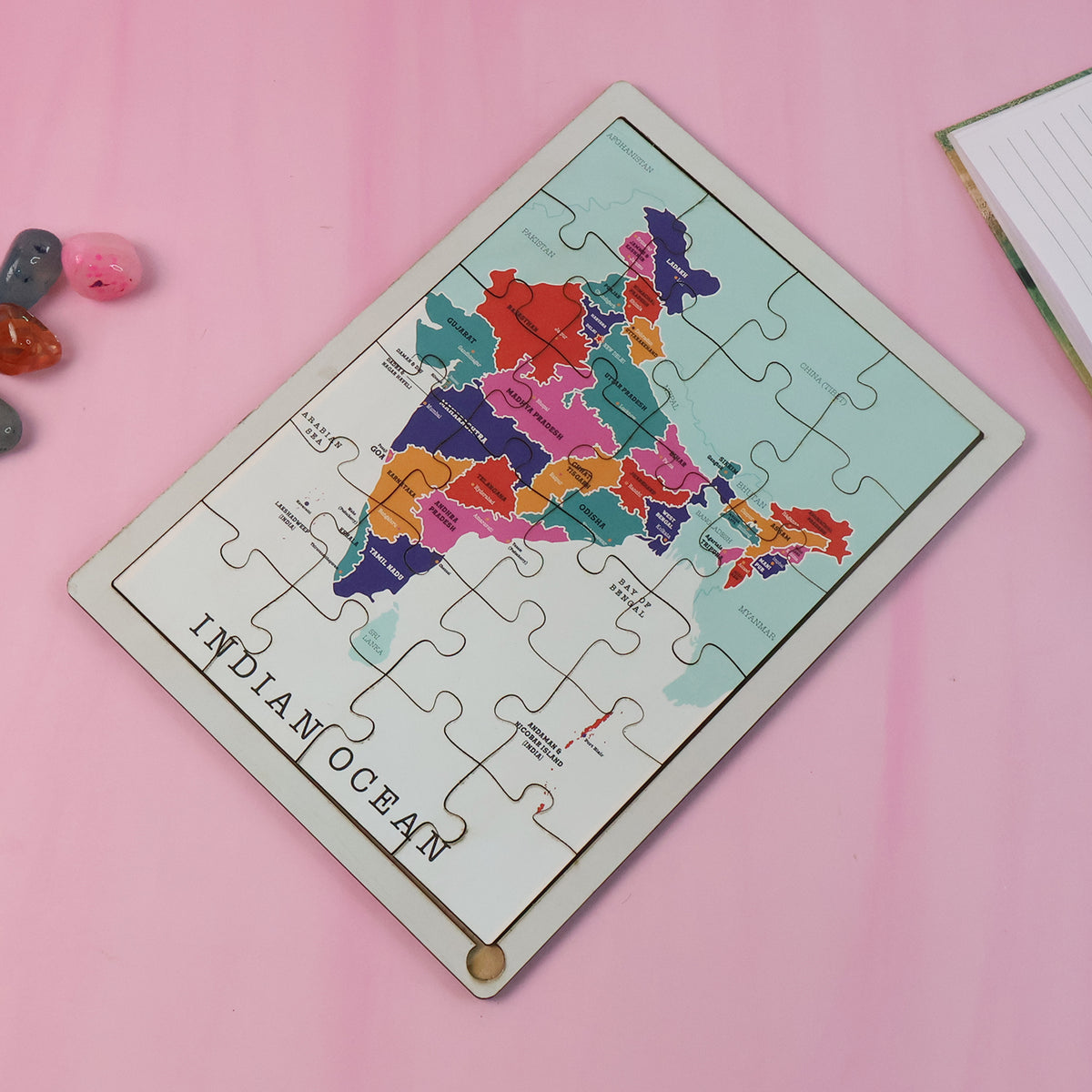 Educational Wooden India Map Puzzle – States & Union Territories Labeled Learning Tray for Kids- (1 Set)