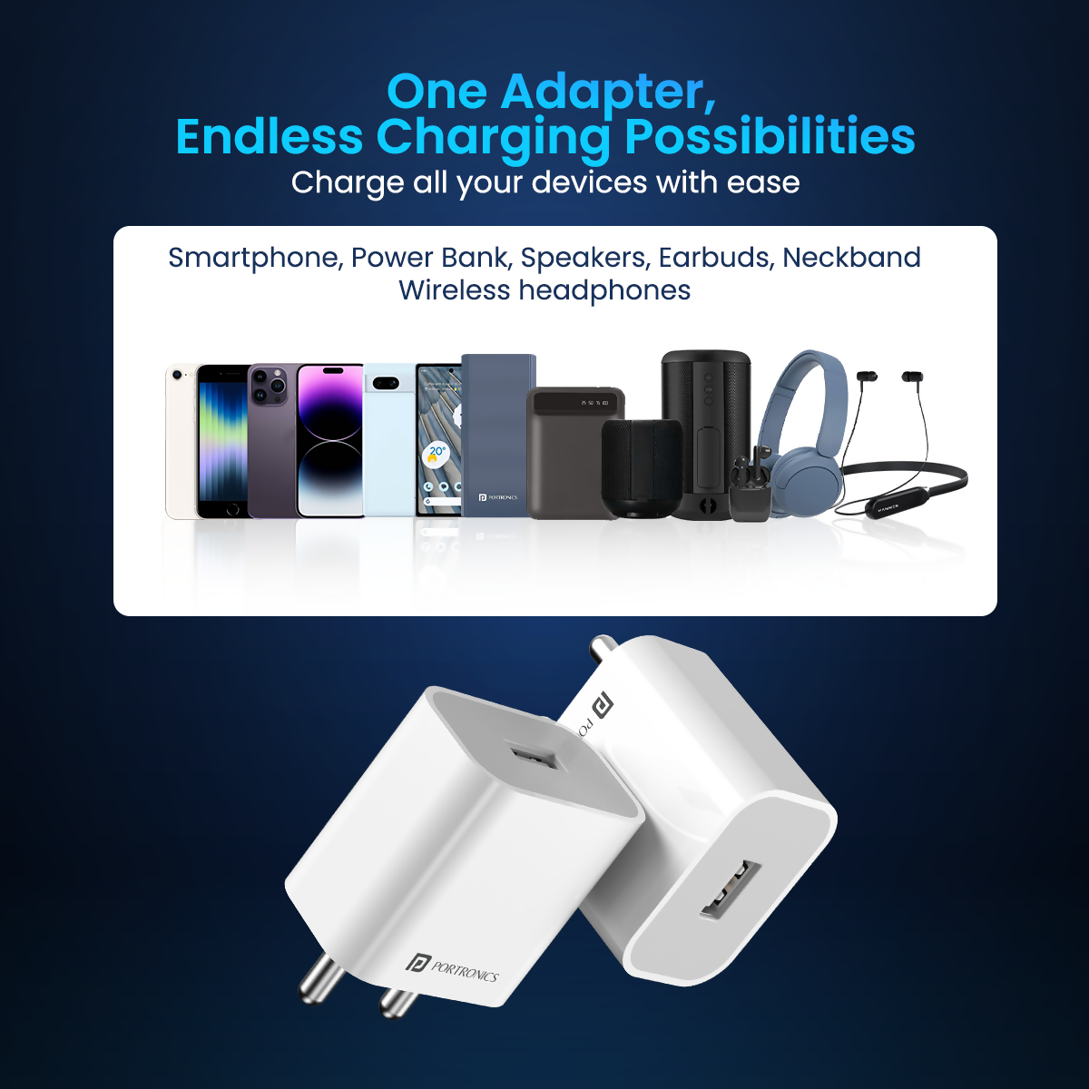 Portronics Adapto 12 12W 2.4A Fast Wall Charger with Single USB Port for Smartphones & USB Devices – White